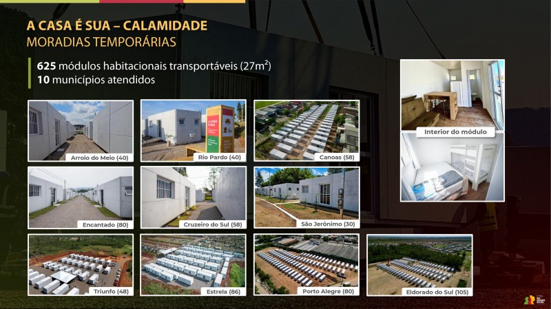 625 módulos habitacionais transportáveis já foram entregues em 10 municípios.